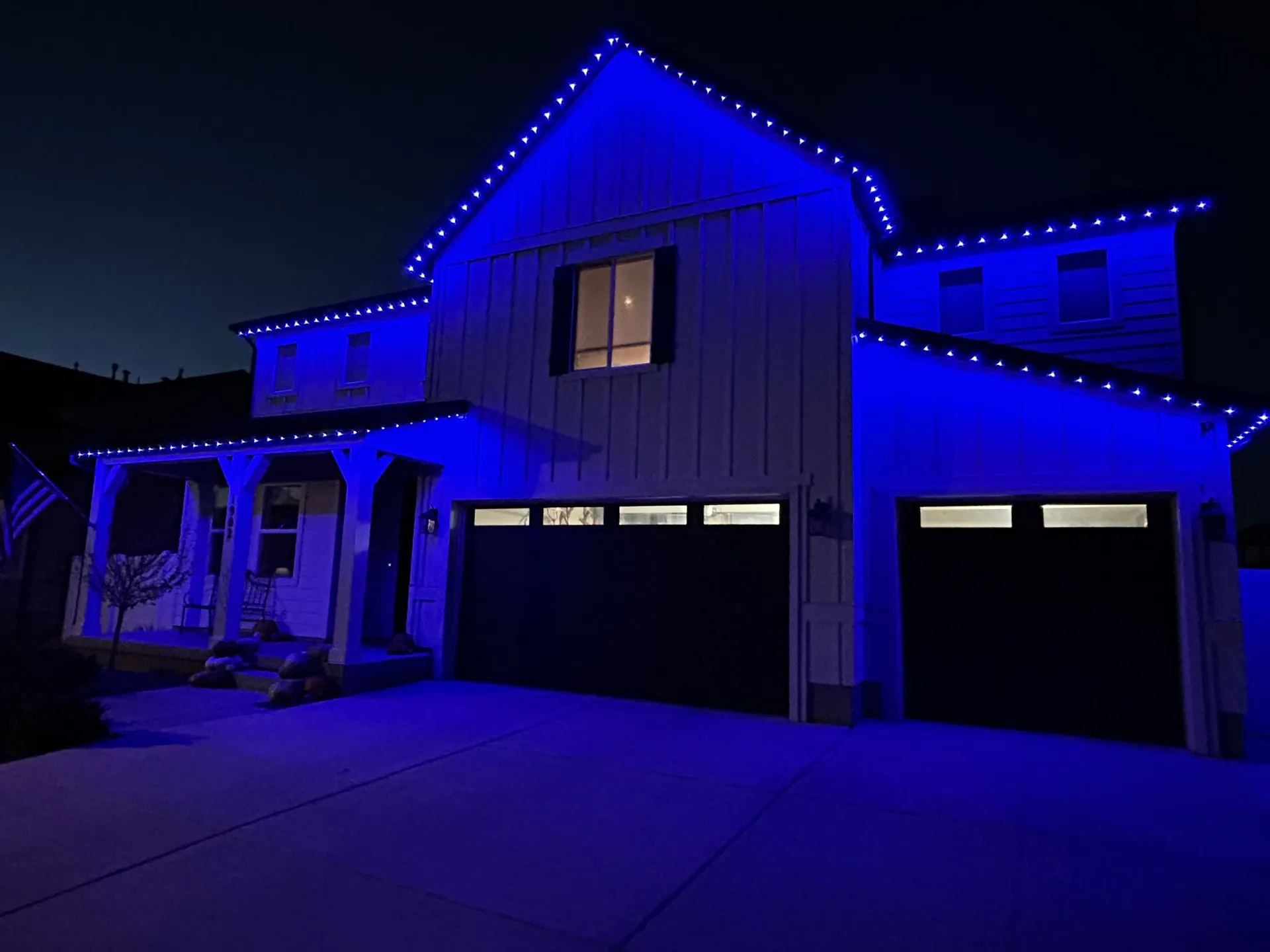 Home with permanent LED accent lighting creating warm ambiance