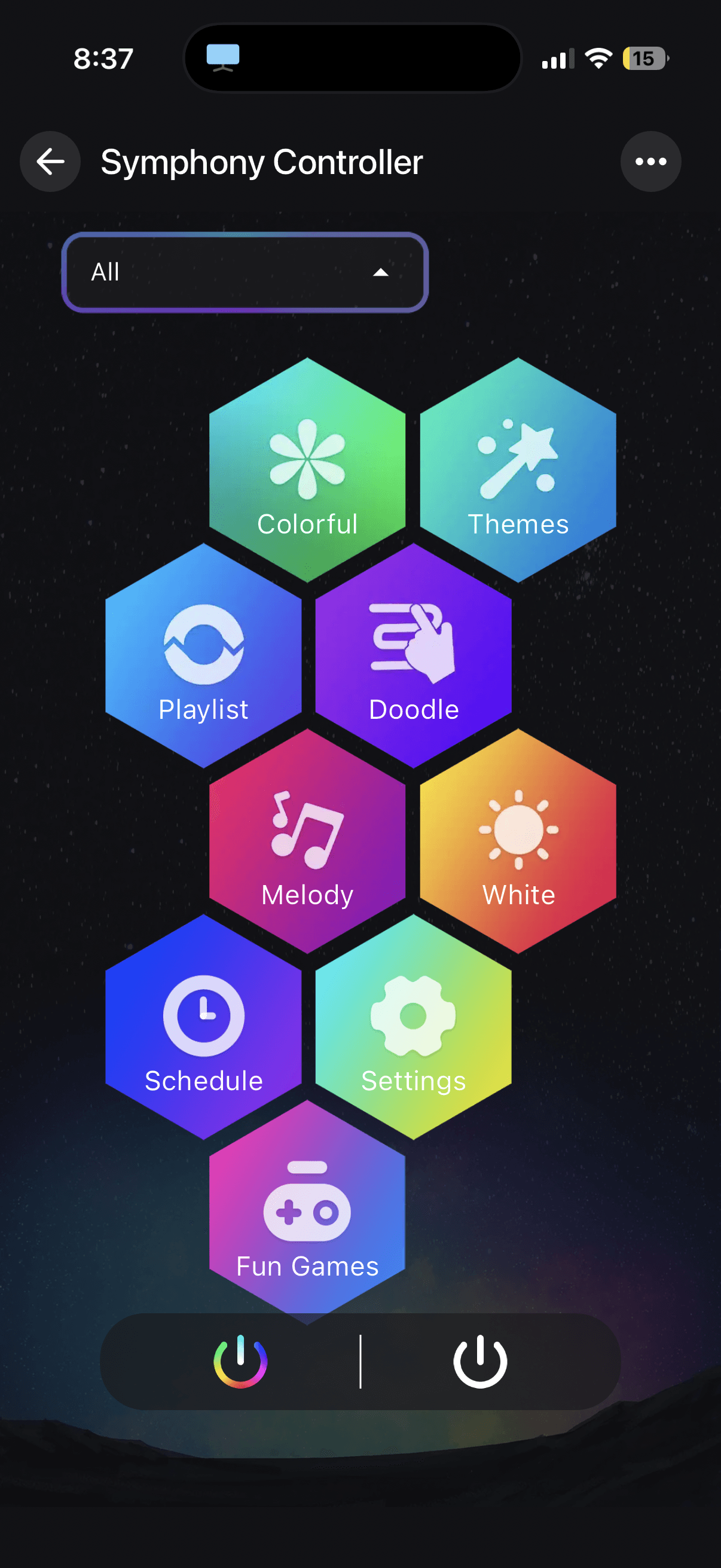 Symphony Controller app home screen